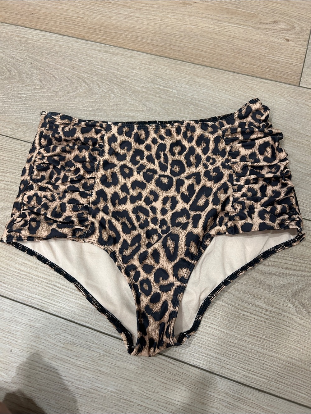 Kortni Jeane Leopard Print High-Waist Bikini Bottoms - Tan & Black